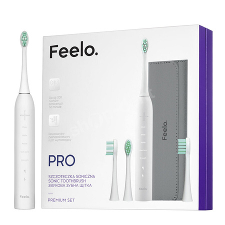 Feelo PRO White Premium Set szczoteczka soniczna z etui i 4 końcówkami