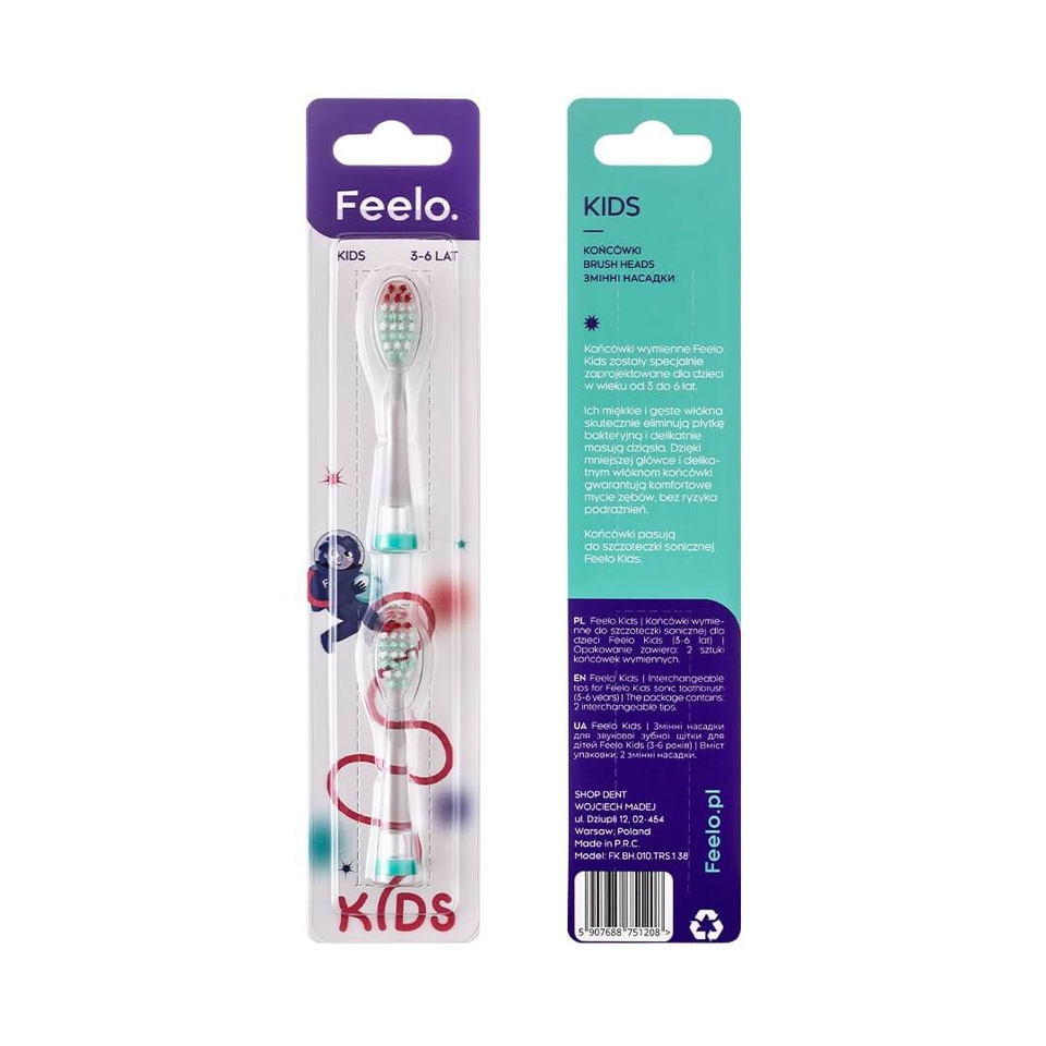 Feelo Kids Końcówki do szczoteczki sonicznej dla dzieci 3-6 lat 2 sztuki