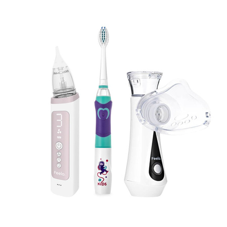 Zestaw Feelo Family aspirator do nosa nebulizator ultradźwiękowy i szczoteczka soniczna dla dzieci Feelo Kids